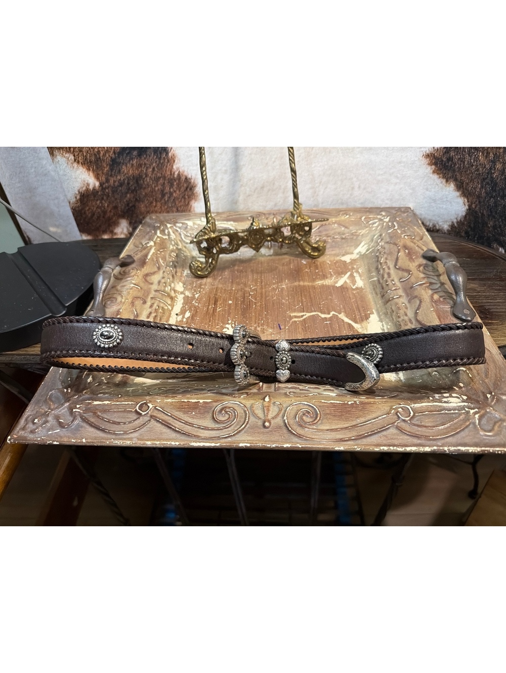Brighton Brown Leather Belt with Silver-Tone Conchos Size ML 32